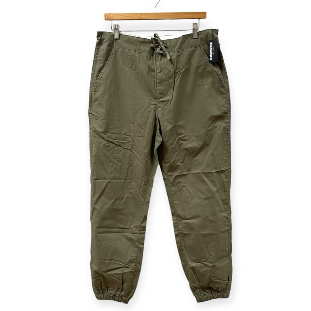 Chrystie NYC OG Logo Cropped Jogger Skate Pants in Olive Green Men's Large $89